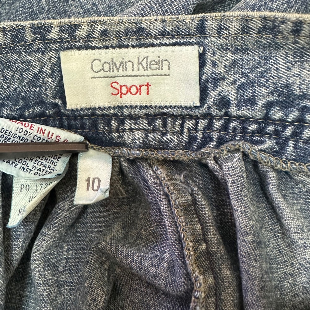 Vtg Calvin Klein Sport Denim Maxi Skirt Blue Acid Wash Side Button 90s USA 10 - Picture 5 of 9